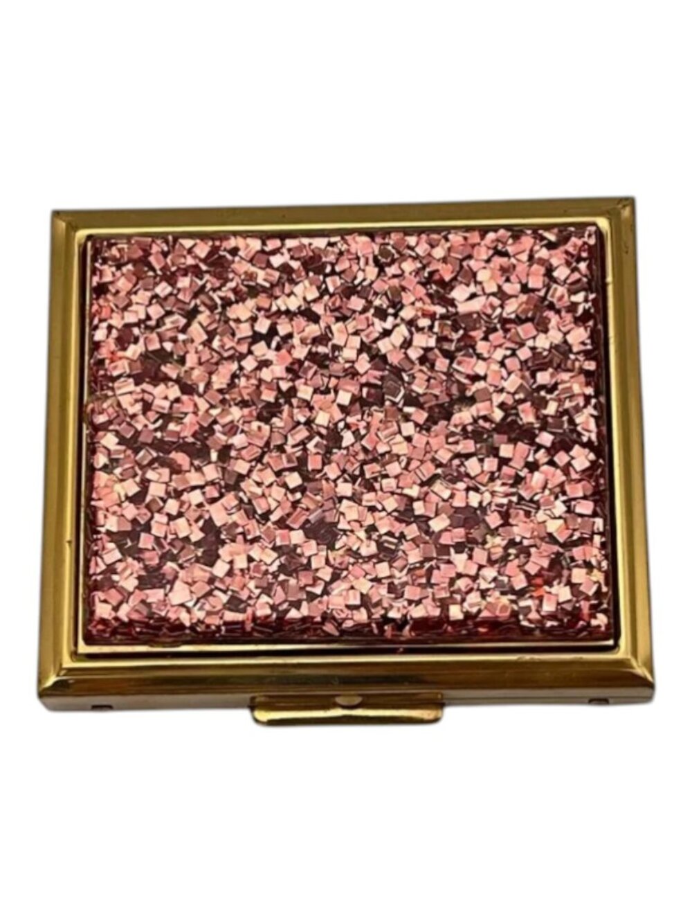 Vintage Sax Fifth Avenue Powder Compact‎ Lucite Confetti Rectangle Gold Tone MCM